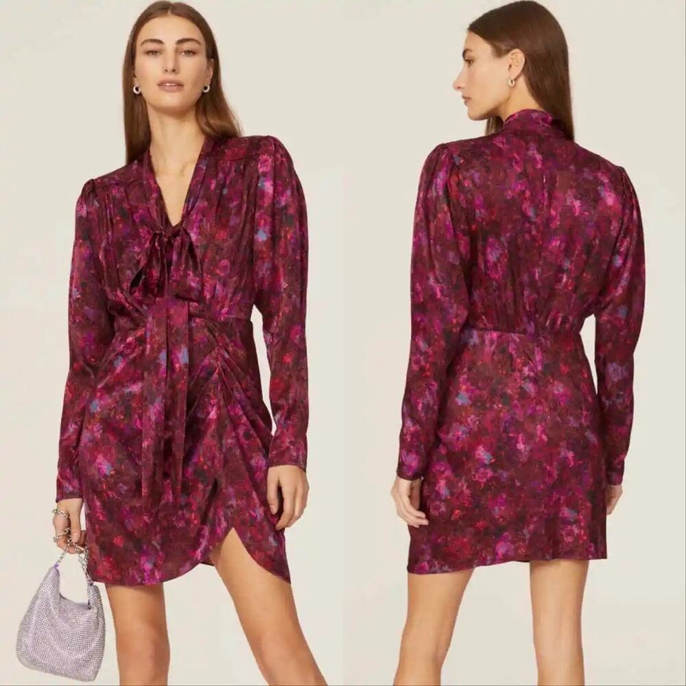 Ronny Kobo Lula Scarlett Pink Floral Long Sleeve Cocktail Mini Dress Size XS